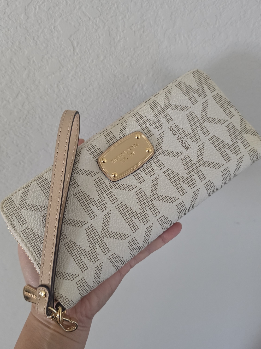 Michael Kors Cream Logo Wristlet Wallet, Flawless